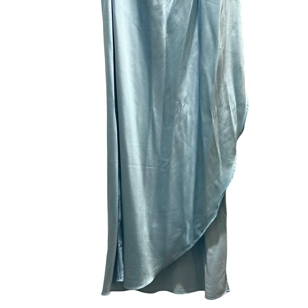 Abercrombie Fitch One Shoulder Ruched Satin Maxi Dress Sky‎ Blue XS